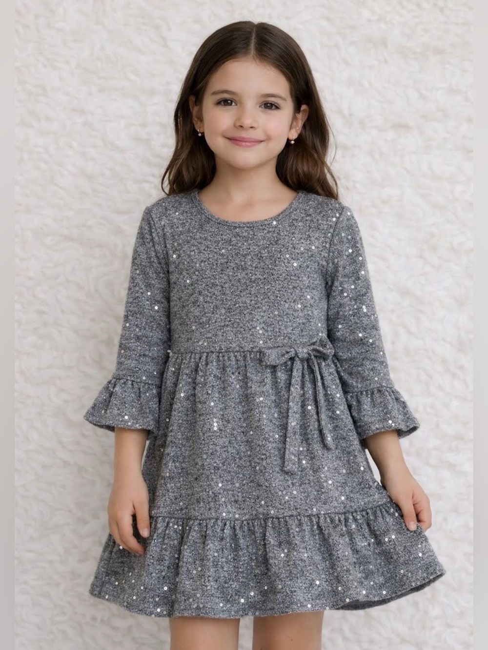 Rare Editions Gray Sparkle Dress with Single Bottom Frill – Size 3T